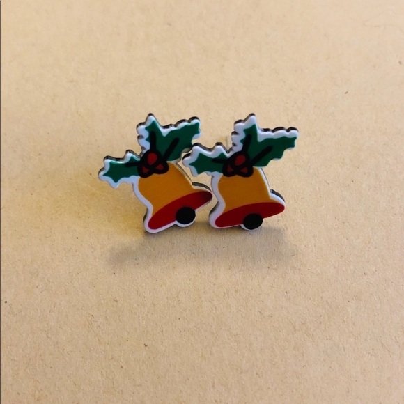 New! Festive Holiday Holly Bell Stud Earrings - Picture 8 of 8